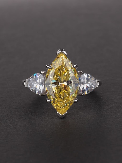 Yellow [R 0313] 925 Sterling Silver High Carbon Diamond Geometric Dainty Solitaire Ring
